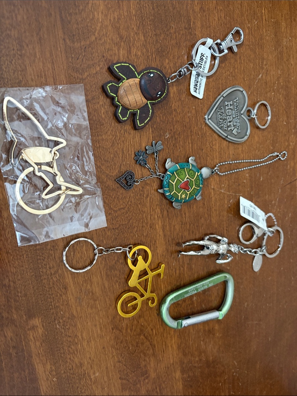 Assorted Keychain Set with Green, Yellow, Brown and Silver Accents